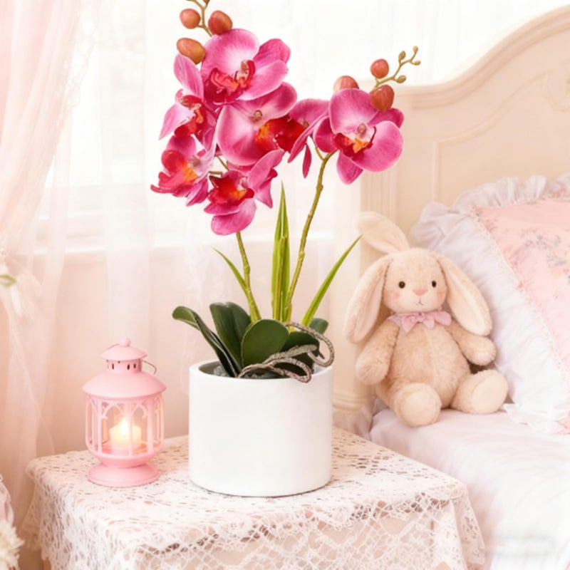 Jusdreen Artificial Purple Orchid, Phalaenopsis in Ceramic Pot with Vase for Home Office Table Decor, Flower Centerpiece - Image 3